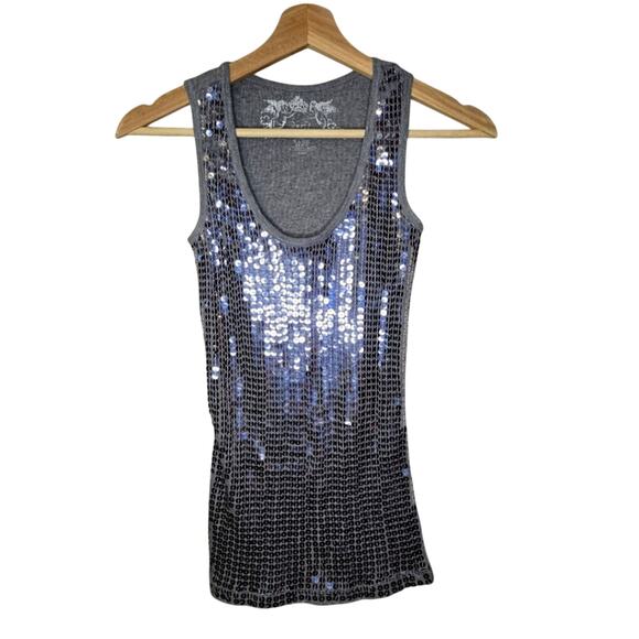 Poof Gray Tank Top/Muscle Shirt Silver Sequins Small \0065 - Picture 1 of 7